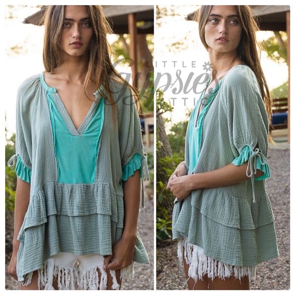 POL Tops - POL Emerald Sage Bohemian Tunic Top